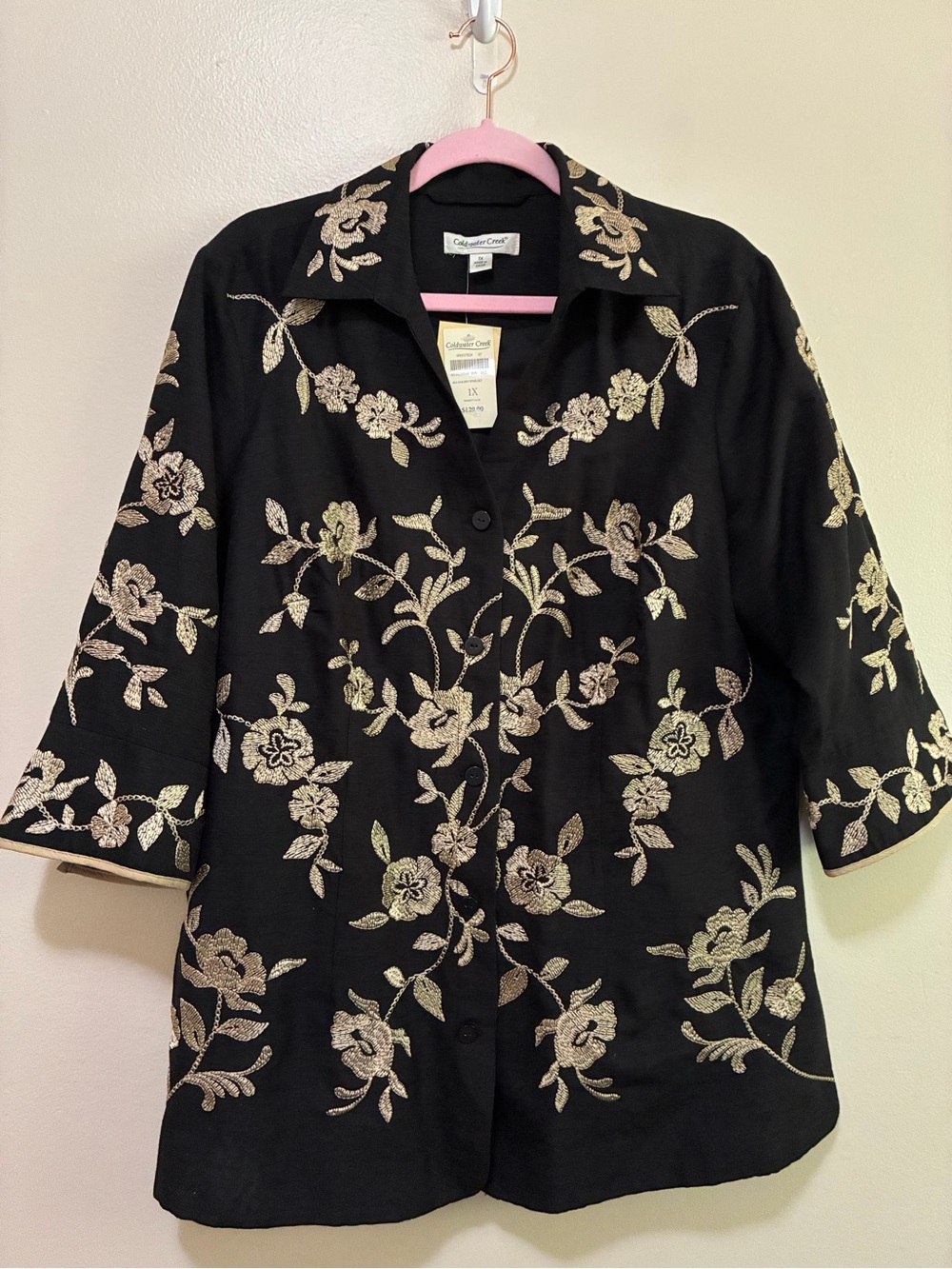 Coldwater Creek Black Silk All Golden Vines Jackets size 1x NWT